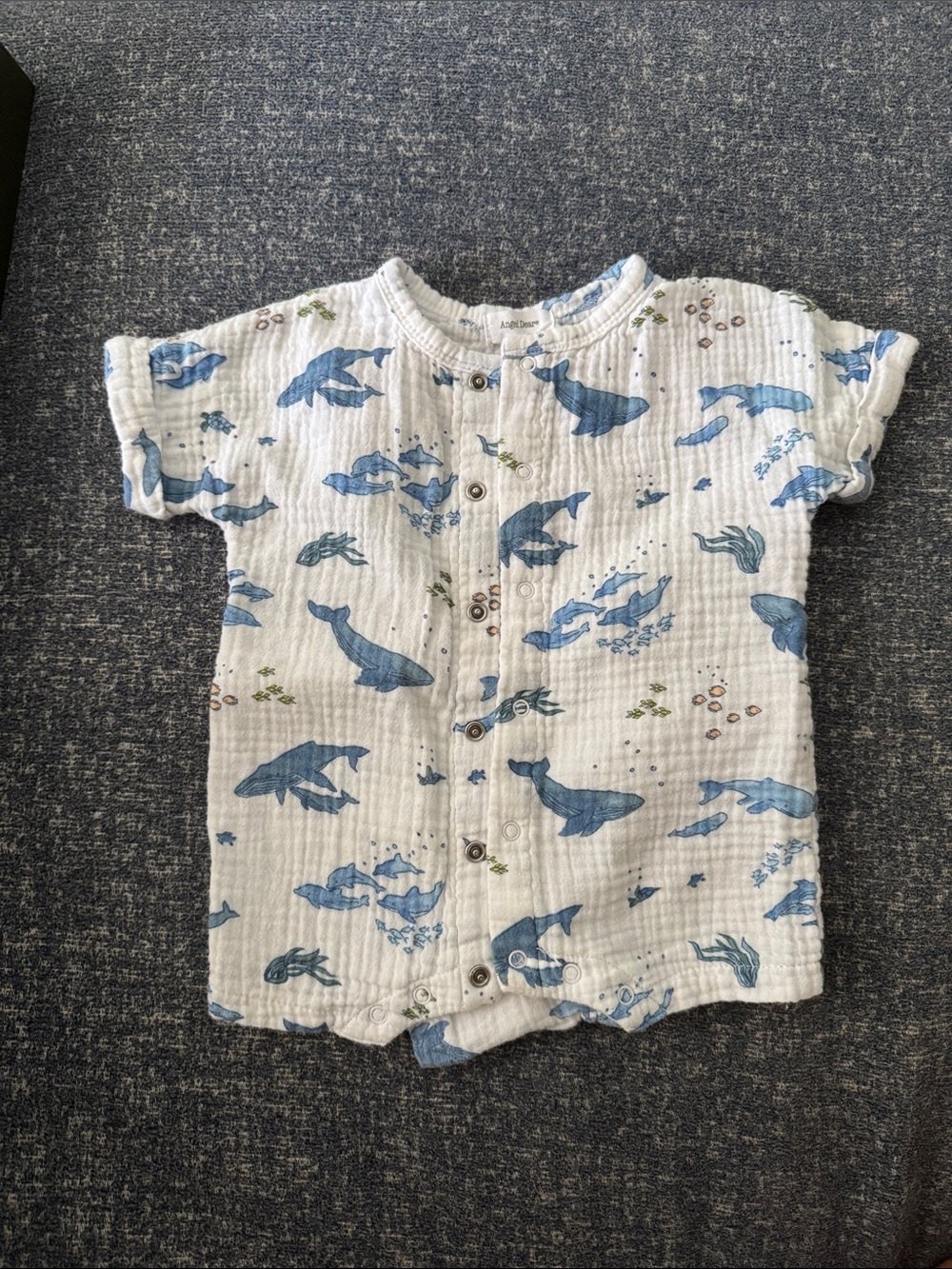 Angel Dear Baby Short-Sleeve Romper - Blue Whale Print